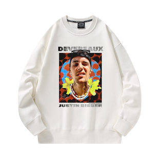 贾斯丁比伯卫衣男美式复古hiphop潮牌圆领长袖上衣冬季加绒外套头