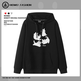 卡通趣味印花卫衣男女情侣装2024新款冬季加绒加厚高级感连帽外套