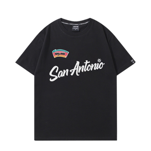 马刺队文班亚马训练服t恤男美式篮球热身投篮短袖休闲纯棉半袖潮