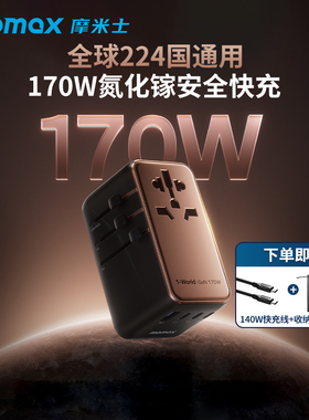 MOMAX摩米士170W旅行转换插头插座韩国英欧标充电器泰国出国适配iphone17苹果笔记本电脑多国通用快充氮化镓