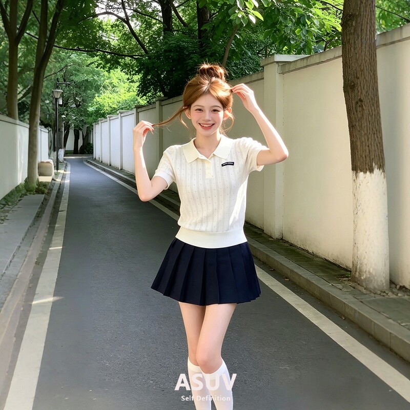 夏天巨好看的韩系穿搭一整套学院风连衣裙夏日绝美俏皮小个子套装
