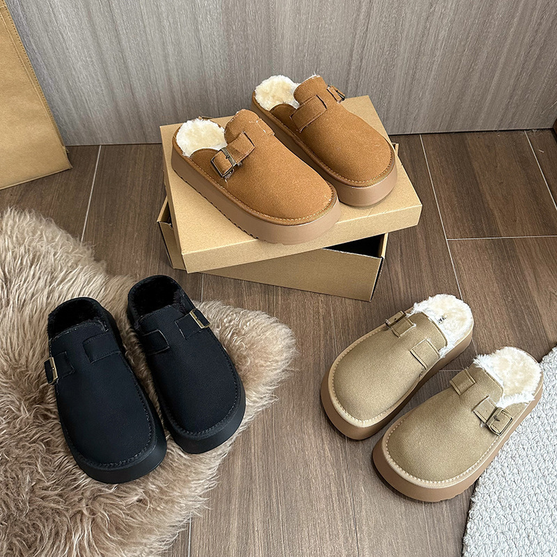 41-43码 大码女鞋复古包头拖鞋女2025新款厚底勃肯鞋42毛毛棉拖鞋