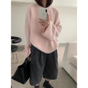 粉色毛衣女秋冬2025新款温柔慵懒风宽松针织打底衫上衣内搭可外穿