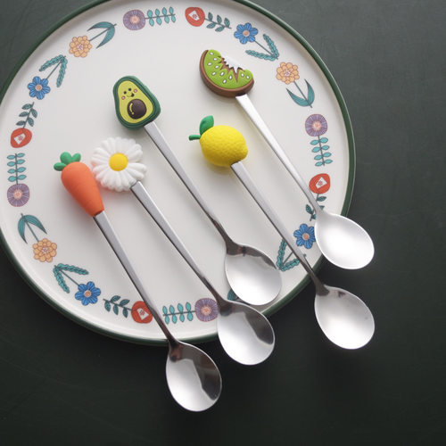 可爱不锈钢硅胶卡通搅拌勺 少女心创意调羹甜品勺子冰淇淋小勺子