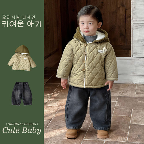 幼禾儿童棉服加绒加厚套装男宝宝冬季保暖男童棉衣2025外套