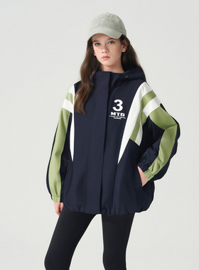 【CC家居控】男女童字母印花拼色外套2025秋季新款宽松E9B1641