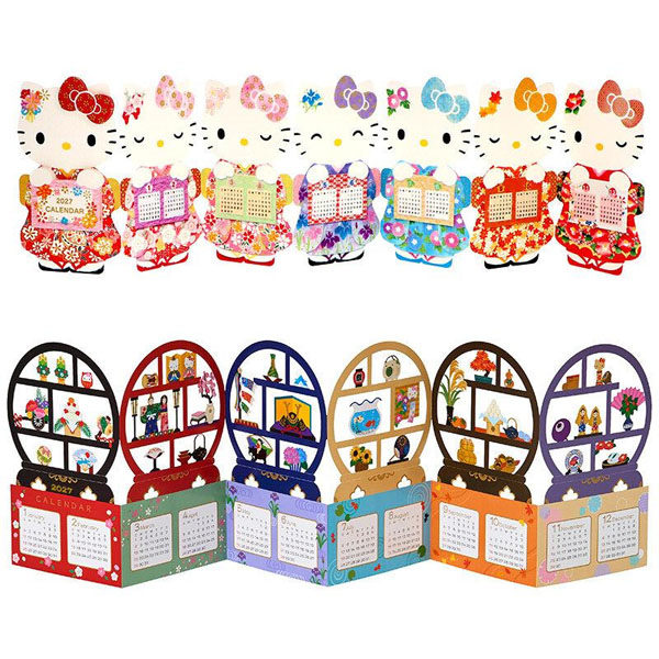 【定金预售26.9月】日本三丽鸥和风2027年纸品折叠台历 Kitty