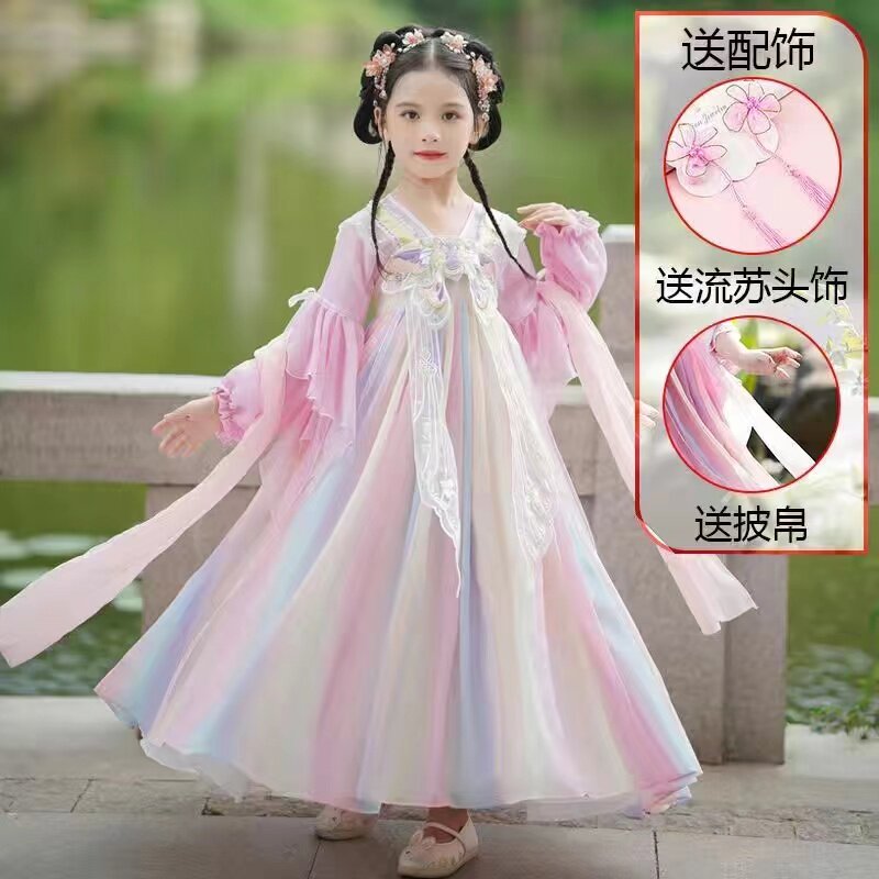 女童汉服春款女宝宝中国风儿童装超仙连衣裙春款古风唐装裙子春秋