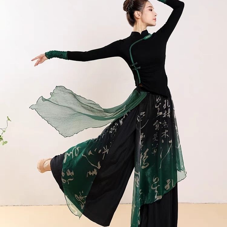新款古典舞修身立领旗袍上衣舞蹈服飘逸纱衣中国舞剧目演出服套装