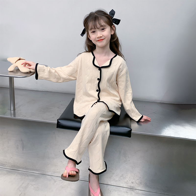 品牌女童睡衣夏季2025新款儿童纯棉薄款空调服套装女孩长袖薄款家