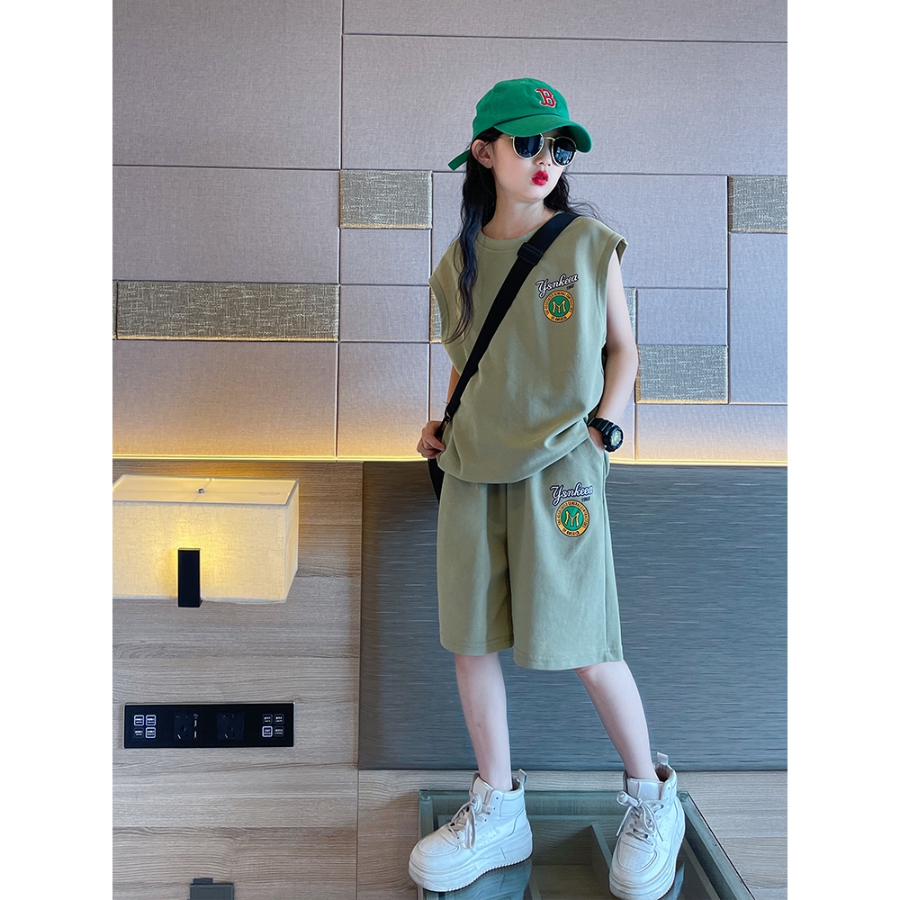 品牌女童夏套装2025新款女大童洋气时髦夏装背心外穿儿童夏季运动