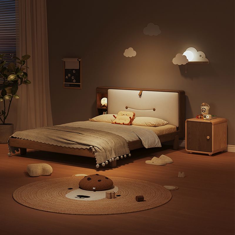 优漫居儿童床纯全实木男孩单人床现代简约女孩1.2米5-8小户型卧室