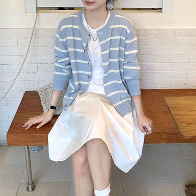 条纹针织开衫外套女2025