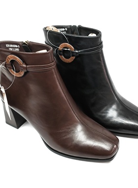 意尔康女鞋2025冬季新款女靴时尚百搭高跟鞋粗跟短靴5751AM14586M