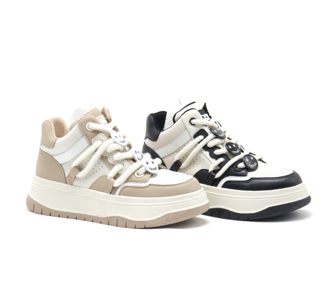 意尔康2023新款高帮靴休闲系带女时尚修闲靴小白厚底3861ZM48499M