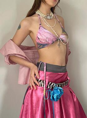 Ttsunami春季原创设计特殊褶皱肌理面料百褶中裙半身裙