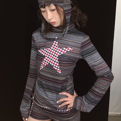 长袖条纹格子针织男女原创