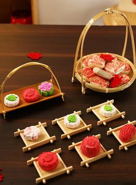 中秋月饼陈列道具烘焙展示架糕点店装饰点心盘托盘陈列篮活动装饰