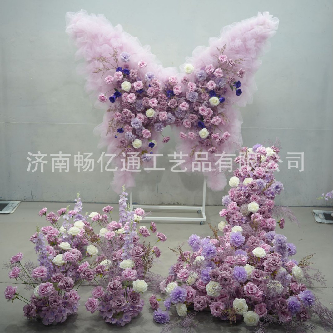 大型2米紫色铁艺网纱仿真花蝴蝶花艺套装瀑布地排美陈造景布置