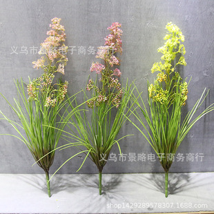 新品带花河葱草家居装饰仿真水草花热带丛林装饰品龙须草盆栽装饰
