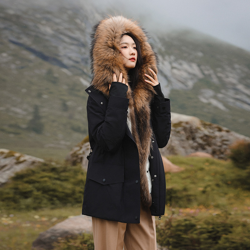 户外毛领显瘦收腰羽绒服派克服女