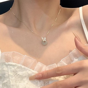 平安扣项链女款2024新款和田玉锁骨链吊坠纯银轻奢小众高级感颈链