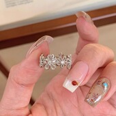 蕾丝花环戒指纯银镂空花朵闭口女食指环ins风简约小众轻奢百搭