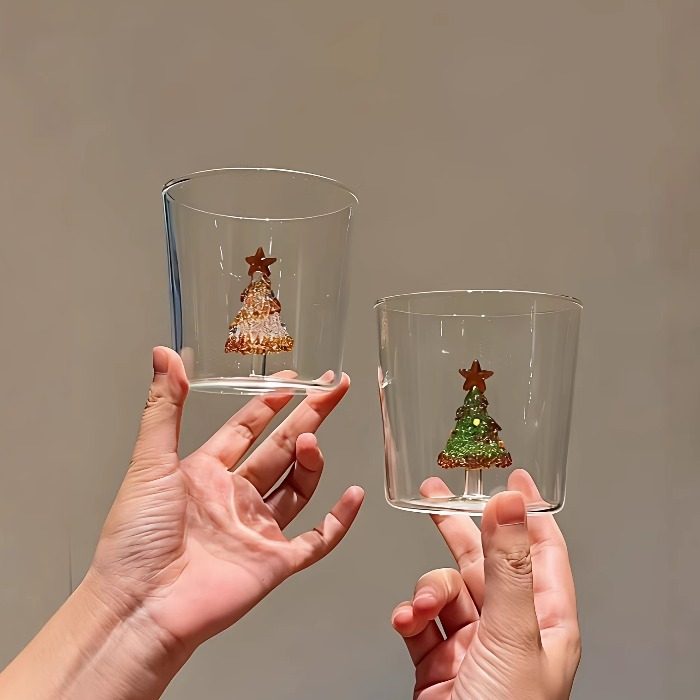 圣诞树玻璃杯水杯高硼硅杯子小酒杯耐高温茶杯咖啡杯果汁杯饮料杯
