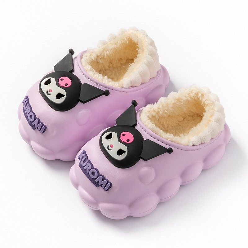 库洛米儿童棉拖鞋秋冬可爱卡通kuromi室内防滑保暖家居鞋包跟女孩