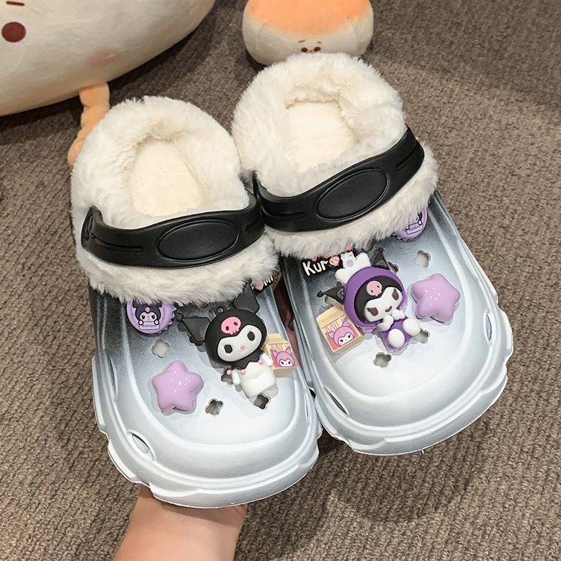 库洛米加绒洞洞鞋亲子棉鞋冬