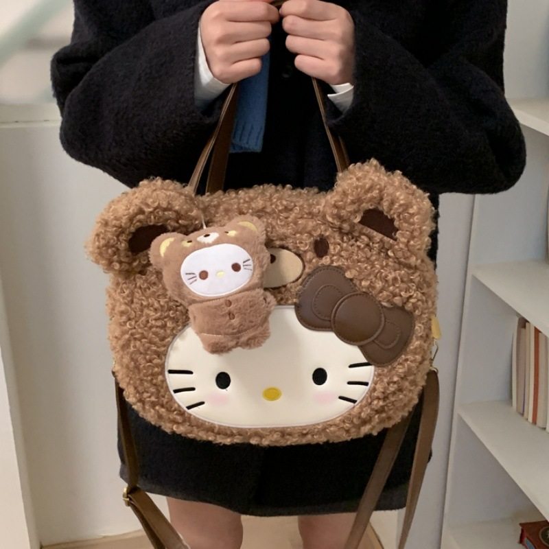 kitty猫斜挎包韩版背包豹纹哈喽kt大脸毛绒手提包大容量包包女生