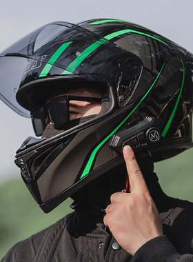 艾狮摩托车头盔男士全盔机车仿赛夏季双镜骑行带蓝牙新国标3C认证