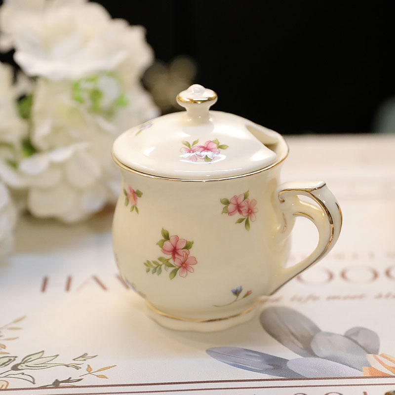 陶瓷带盖马克杯法式咖啡杯