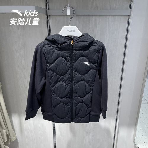 安踏儿童羽绒服WWF2025年冬季新款男童小童加绒连帽运动宽松外套
