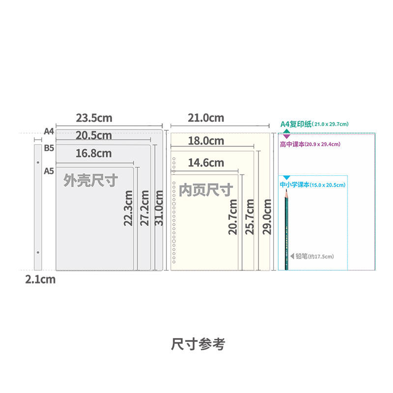DOWLING의 트루 컬러 PP 루스 리프 북 이동식 A4B5A5 노트북 하위 사각형 그리드 공백 영어 학생 일기 두꺼운 창의적 단순 바인더 쉘 핸드 원장 60 페이지 사용자 정의 가능