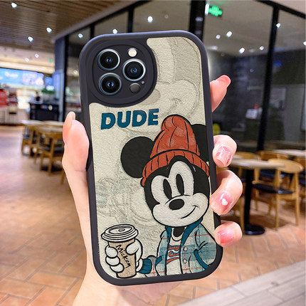 小羊皮米奇适用苹果机16pro手机壳iphone14pr0max新款ihpnoe12网红max爆款iphonex萍果iphnoe13潮牌7plus软壳