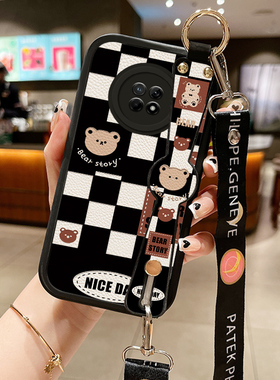 斜挎小羊皮方块熊适用华为优畅享50plus手机壳畅亨20plus腕带款2022畅玩20plaus挎肩绳10p畅享30e防摔ry9plas