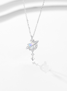 梦幻月亮星球爱心项链锁骨链