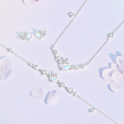 纯银甜心蝶恋爱心项链锁骨链