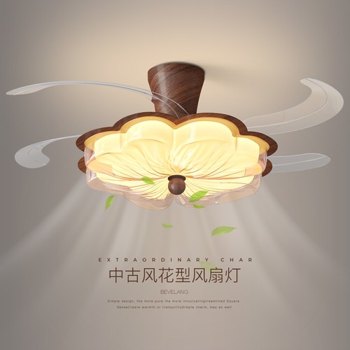 风扇灯中古风复古花朵卧室灯2025