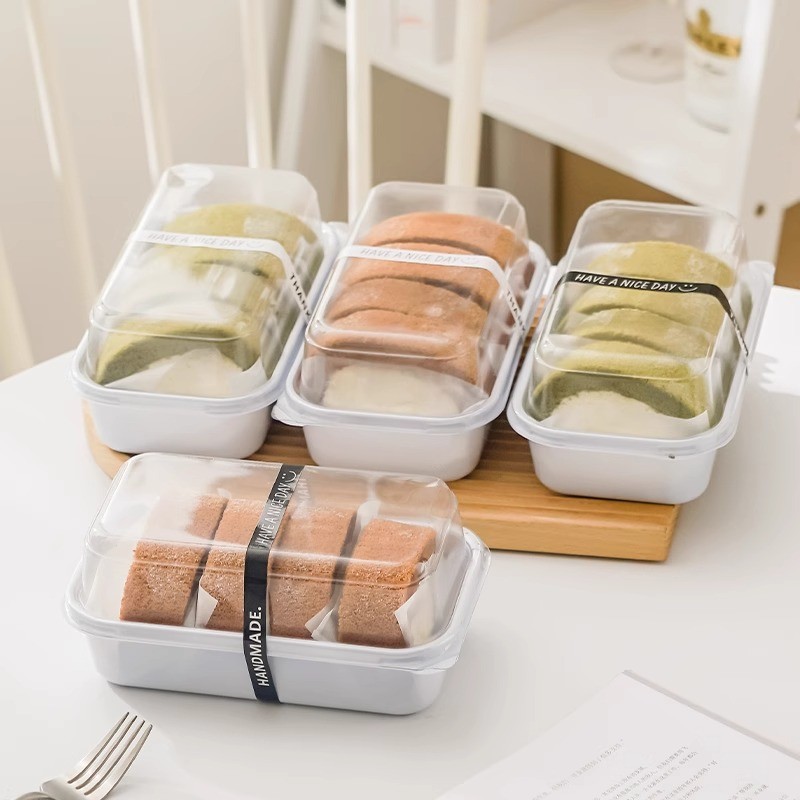 网红蛋糕卷包装盒切件红丝绒瑞士卷绿豆糕透明长条打包盒一次性盒