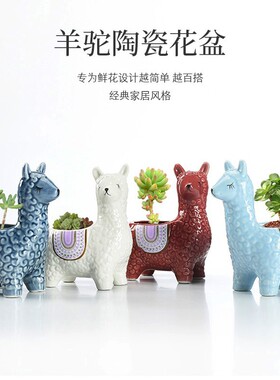 卡通羊驼多肉花盆陶瓷盆栽可爱