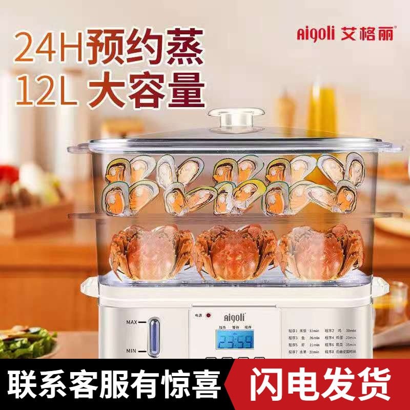 艾格丽多功能家用长方形电蒸锅双烧定时预约商用蒸锅层大容量防干,厨房电器,电蒸锅/台式电蒸箱/肠粉机,淘宝优惠券,粉丝福利购,淘宝优惠卷