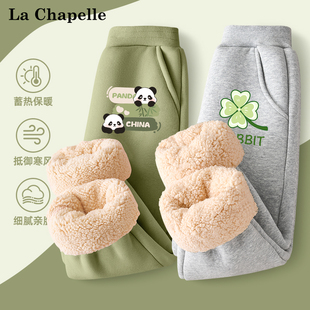 拉夏贝尔女童加绒裤子秋冬装儿童羊羔绒2025新款大童加厚一条过冬