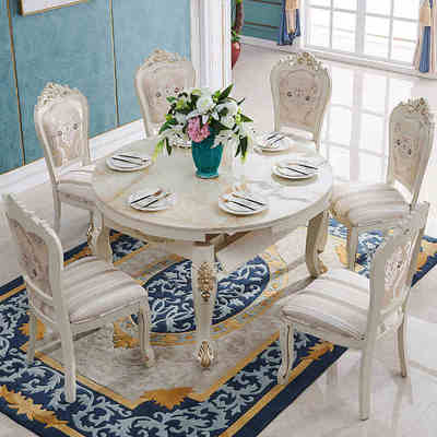 客厅餐桌家用欧式实木餐桌大小户型家用餐桌可变圆桌可伸缩圆餐桌