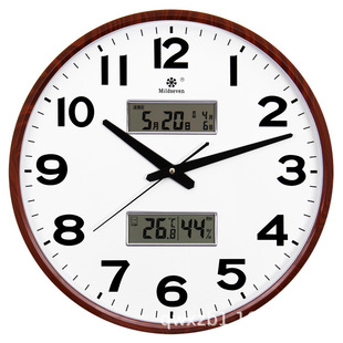 十大名牌挂钟七王星15英寸38厘米圆形大带温度湿度钟表带万年历