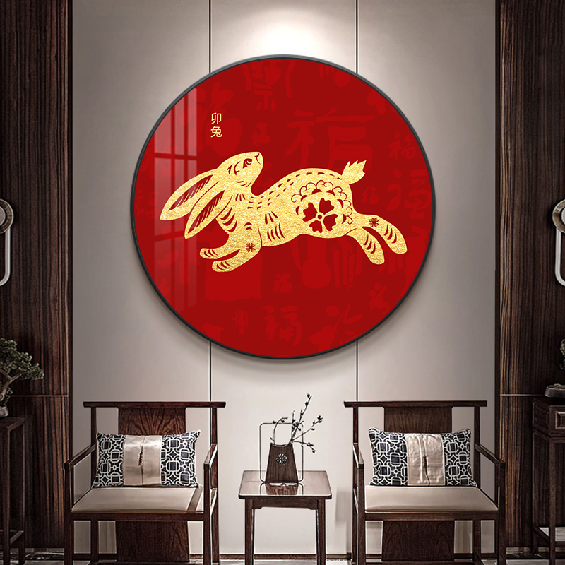 十二生肖装饰画客厅餐厅茶室进门入户玄关挂画新中式喜庆动物壁画图片