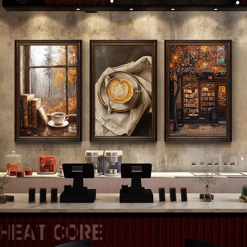 美式复古咖啡馆装饰画中古风酒店西餐厅壁画书吧蛋糕店面包店挂画