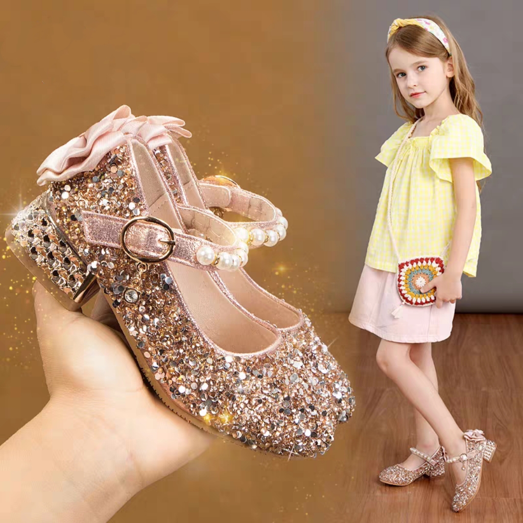 真皮女童爱莎公主鞋演出高跟鞋