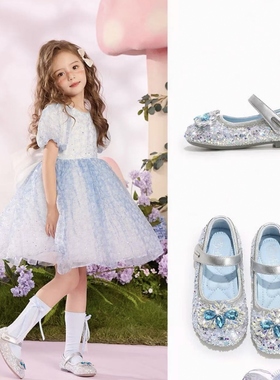 真皮艾莎公主鞋女童软底水晶鞋2025新款夏季儿童魔法鞋紫色小单鞋